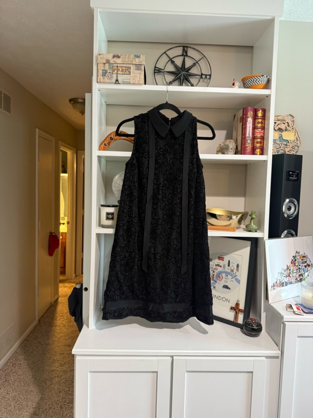 Karl Lagerfeld Black Sleeveless Lace A-Line Dress with Peter Pan Collar